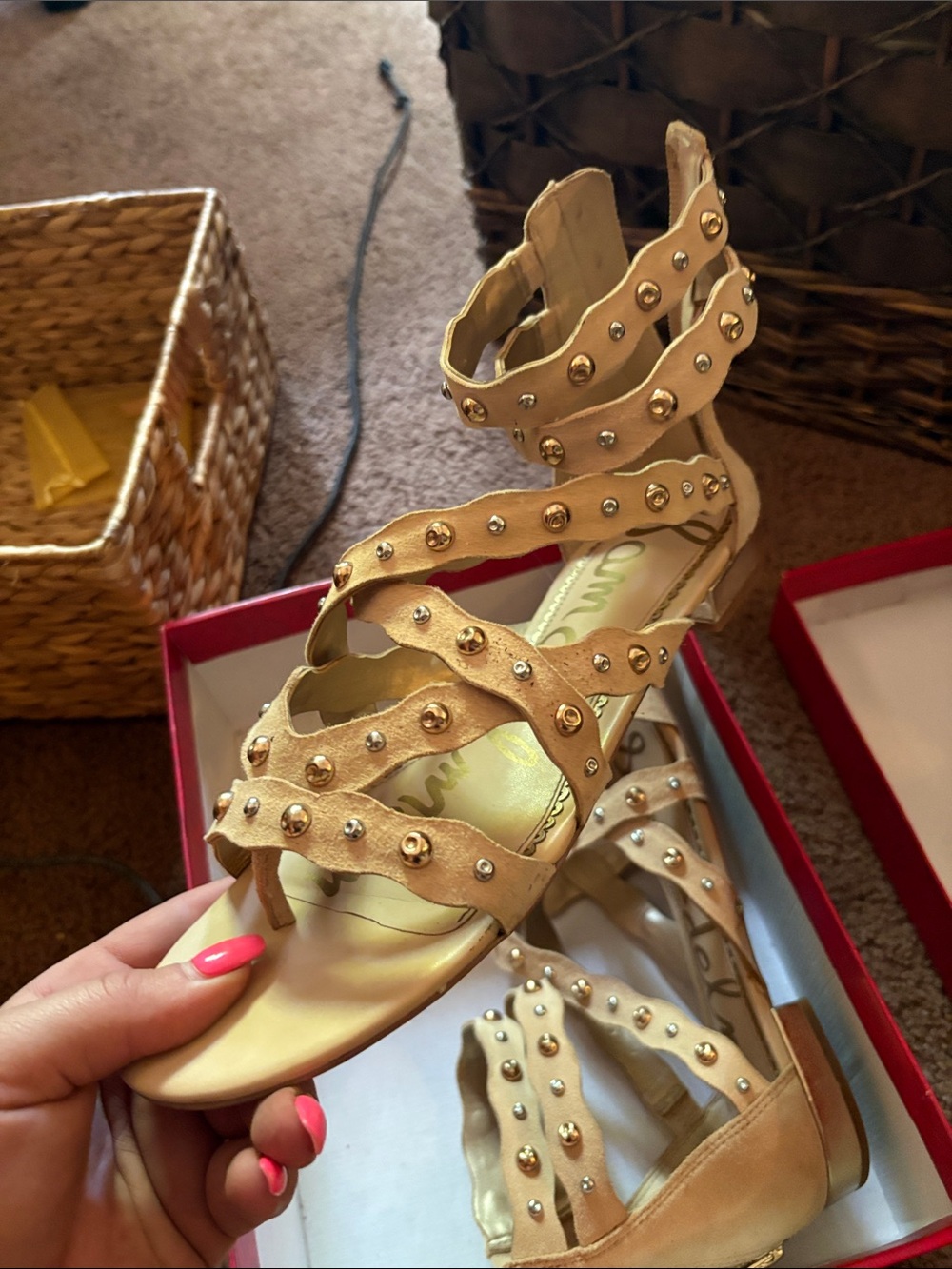 Sam Edelman Tan Studded Strappy Flat Sandals